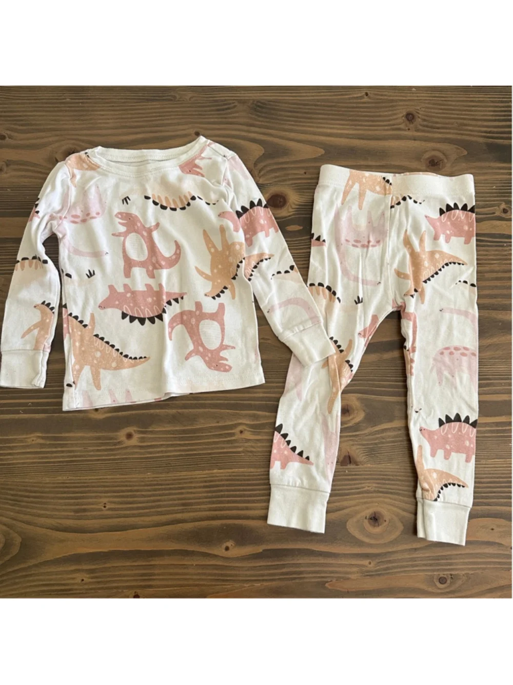 Girls Old Navy Dinosaur Print Pajama Set White Pink Size 2T